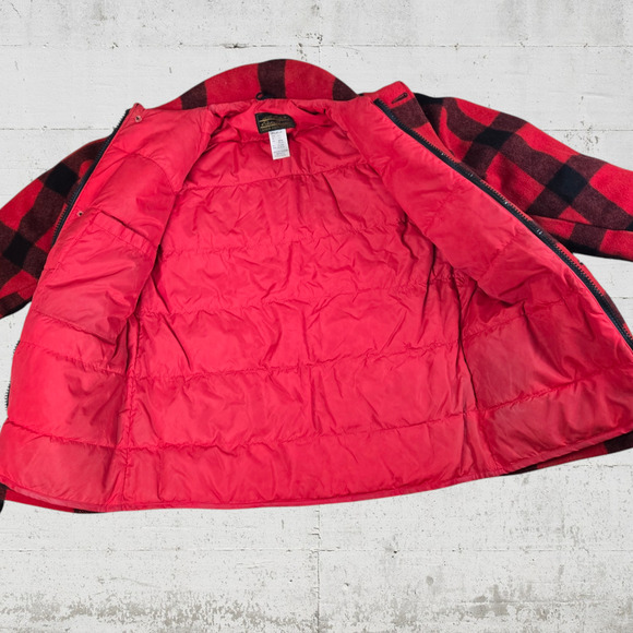70s Vintage Red Buffalo Plaid Goose Down USA Made Hunting Wool Coat Size Medium - Picture 12 of 16